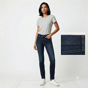 Eileen Fisher Dark Wash Slim Leg Jeans Size 10 Organic Cotton Blend Stretch